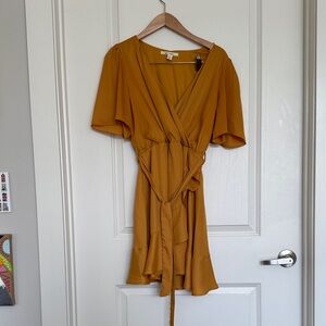miami Mustard Wrap Mini Dress with Tie Waist